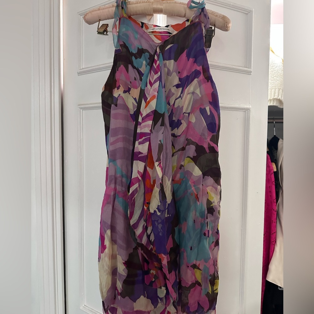 Diane Von Furstenberg Multicolor Floral Print Dress - Pink, Orange, Navy, Cream